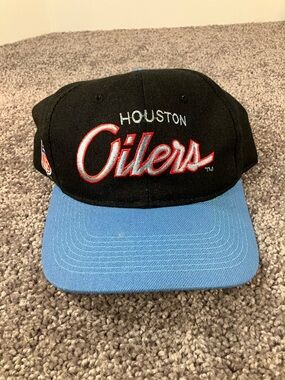 VTG 90s Houston Oilers NFL Sports Specialties Script Black Dome Snapback Hat